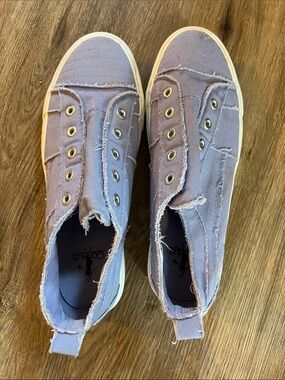 Corkys Lavender Canvas Slip-Ons with Frayed Edge